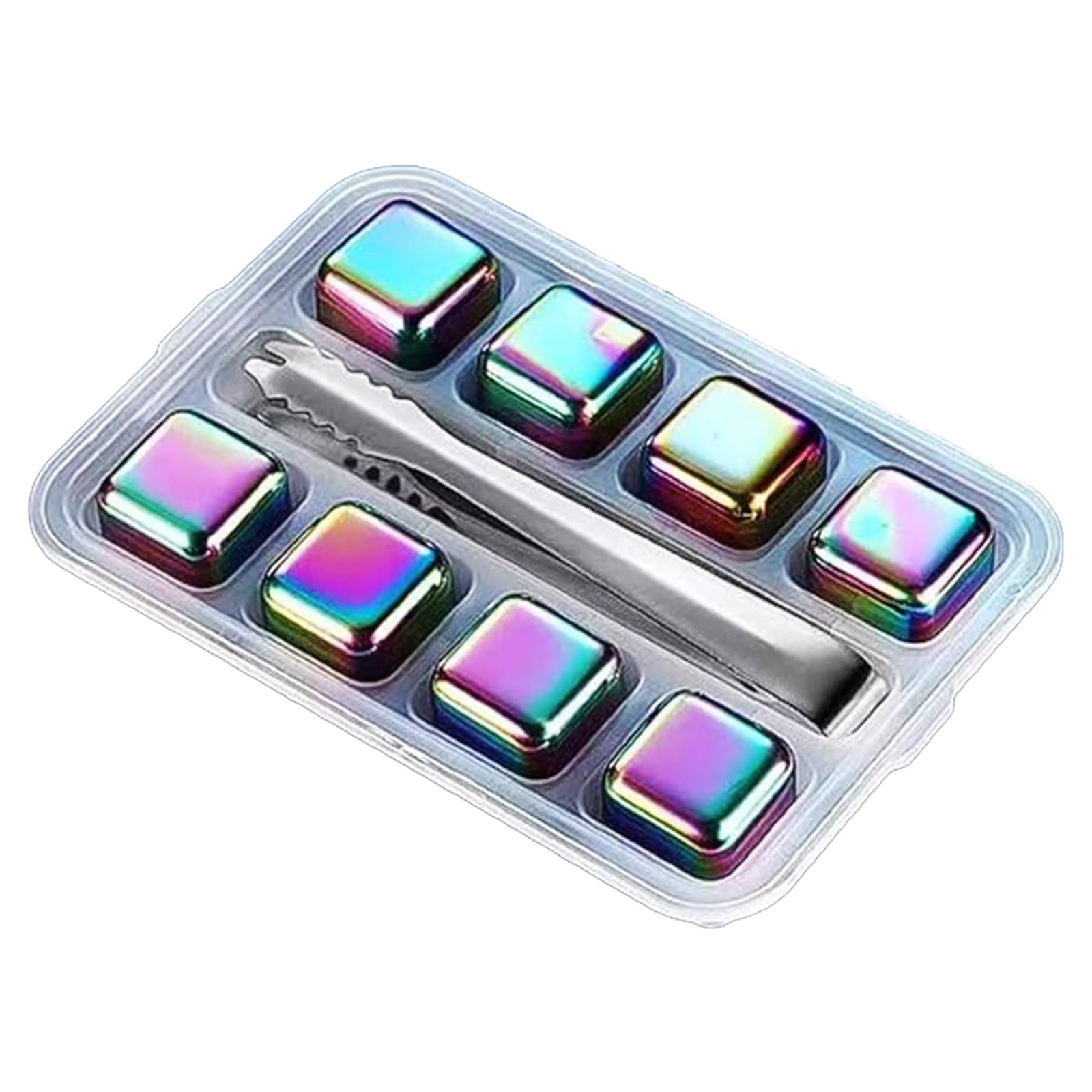 FACAILUO 4/6/8Pcs Reusable Cooling Stone and Tongs Drink Chiller for Liquor Cocktails Juices Cooling Food Grade Steel