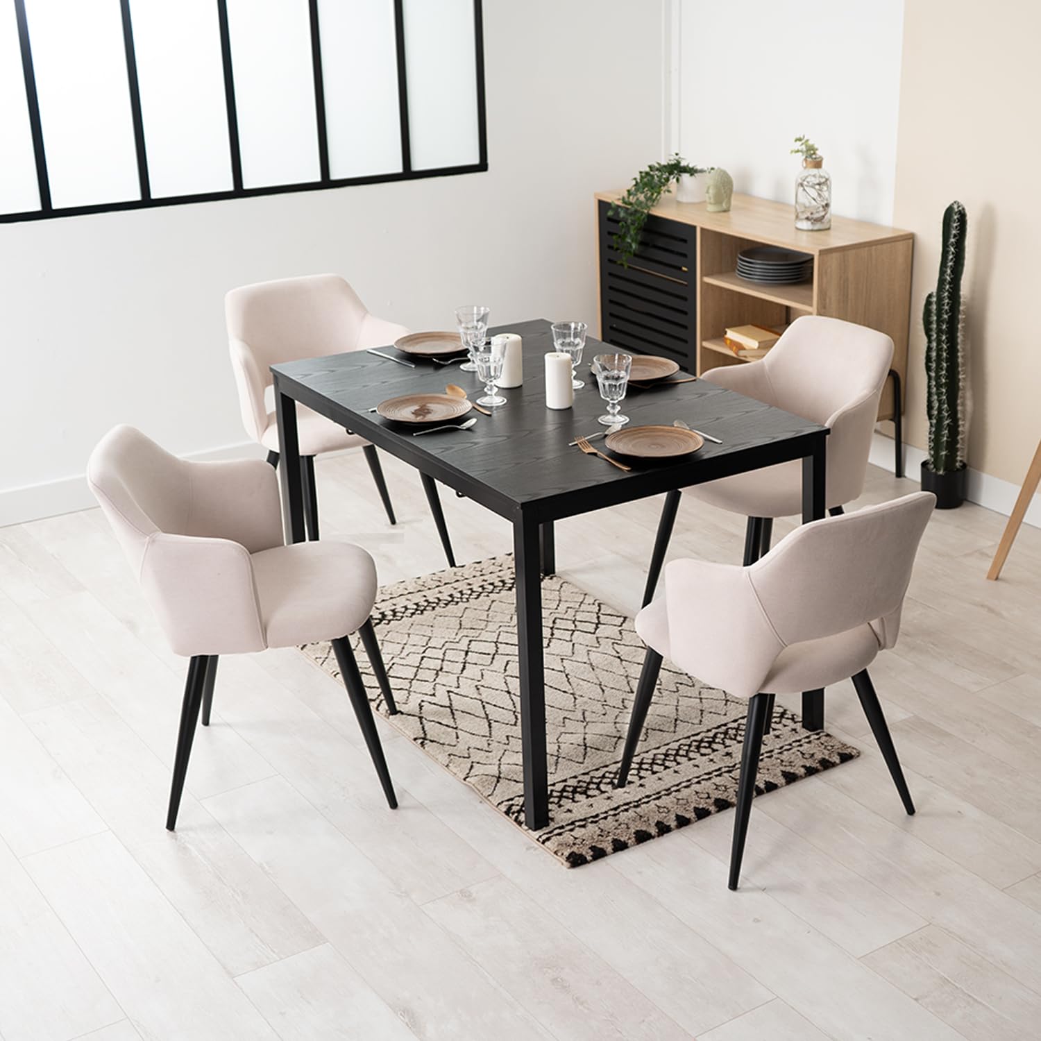 MEUBLE COSY Set Sala da Pranzo da 5 Pezzi con 1 Tavolo Allungabile e 4 Sedie, Struttura in Acciaio per Cucina e Soggiorno
