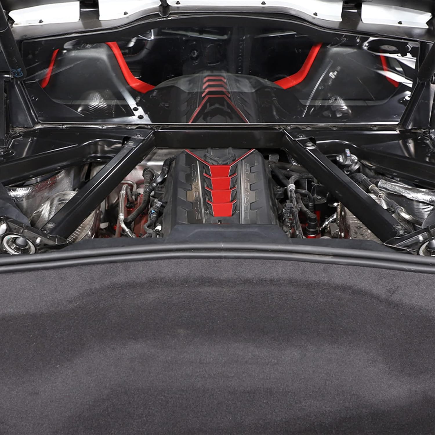 CHEAYAR Engine Shroud Cover Panel Trims Compatible with Chevrolet Corvette C8 2020-2023, Aluminum Alloy Engine Bay Panel Cover, C8 Accessories (Red)