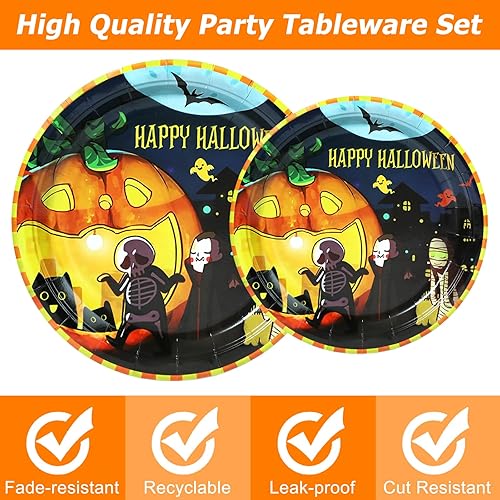 Miniatura 3 de 150 piezas de suministros para fiesta de Halloween, decoraciones de fiesta de Halloween (sirve 25), juego de vajilla desechable para niños, incluye