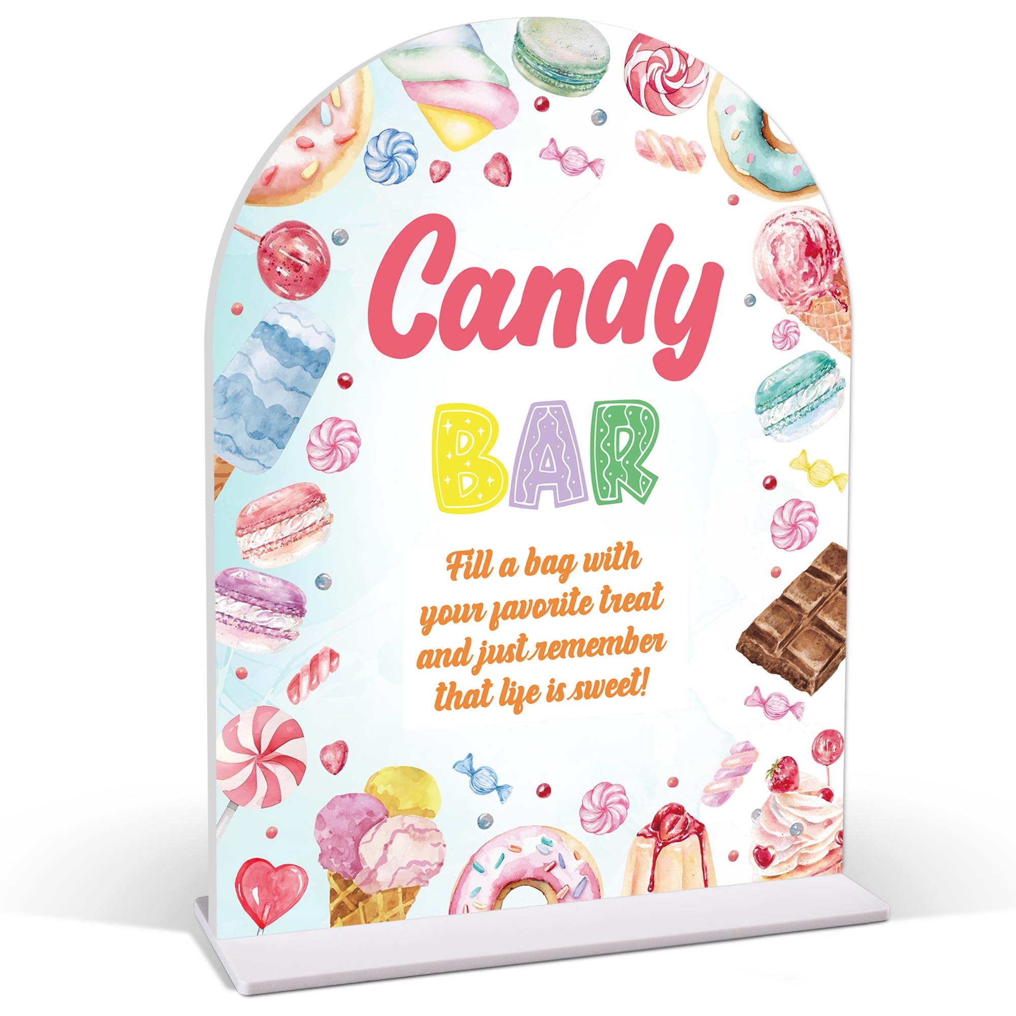 Photo 1 of Candy Bar Table Sign - Pink Sweet Candy Birthday Decor, 6×8 Acrylic Sign, Perfect for Birthday Party, Birthday Decorations