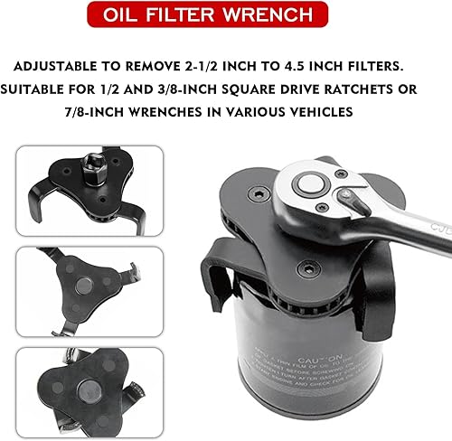 Miniatura 4 de Llave de filtro de aceite, ajustable de 3 mandíbulas para filtro de aceite, juego de herramientas para filtro de aceite de 2 a 4.2 pulgadas de