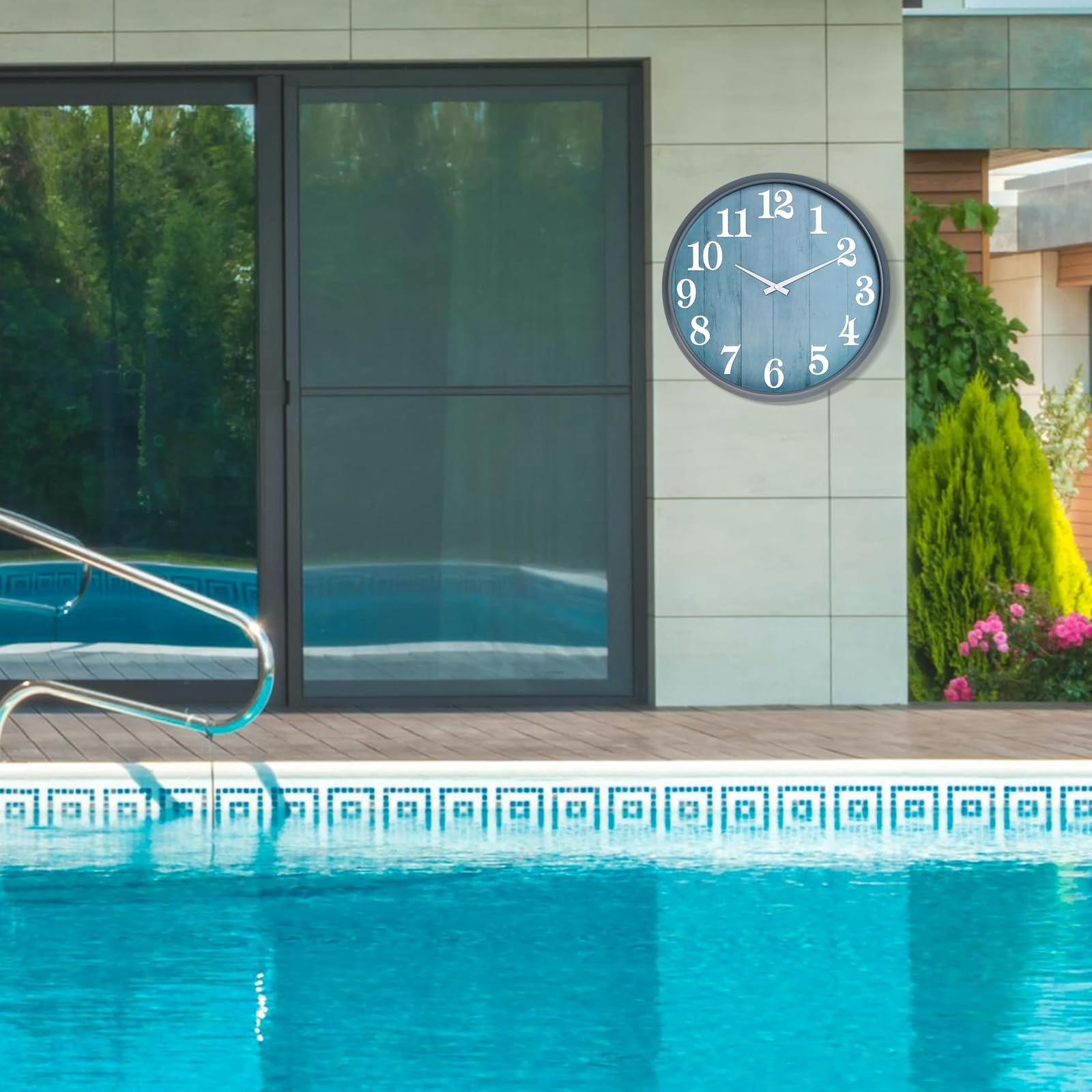 eYotto Horloge de Jardin étanche 46 cm, silencieuse, surdimensionnée, Fonctionne avec Piles, pour terrasse, Piscine, Salon, Bureau, décoration (Morden)