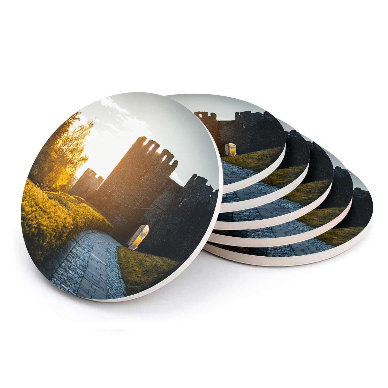 Sous-verre ronds en céramique château fort médiéval 108 mm de qualité supérieure