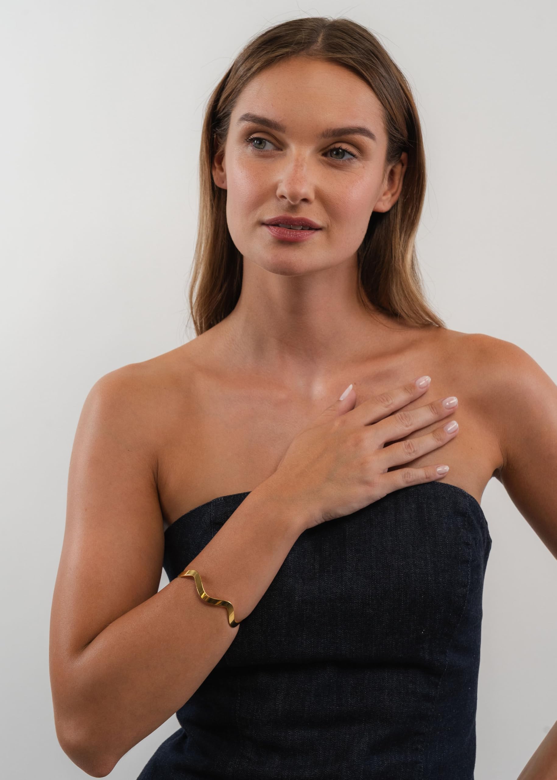 Purelei Wave Schmuckset – Abstract Wave Ring (verstellbar 52–56) und Wave Armcuff – Edelstahl, wasserfest – Damen Schmuckset – Gold