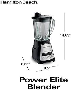 Hamilton Beach Power Elite Blender with 12 Functions for Puree, Ice Crush, Shakes and Smoothies and 40 Oz BPA Free Gl...