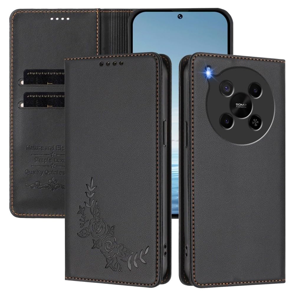 Étui pour ZTE Blade A76 5G à rabat magnétique et motif fleurs en cuir - 8