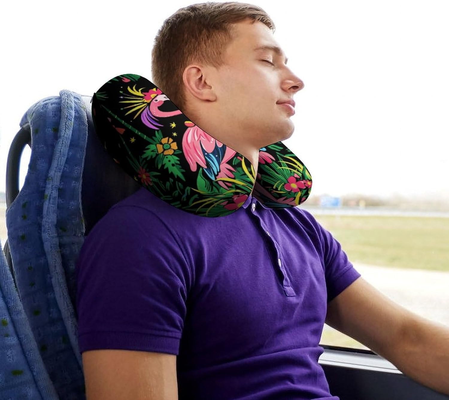 Flamingo Mardi and Gras Day Funny Travel Pillow U Shaped Memory Foam Neck Pillows Portable for Flight Car Home Office