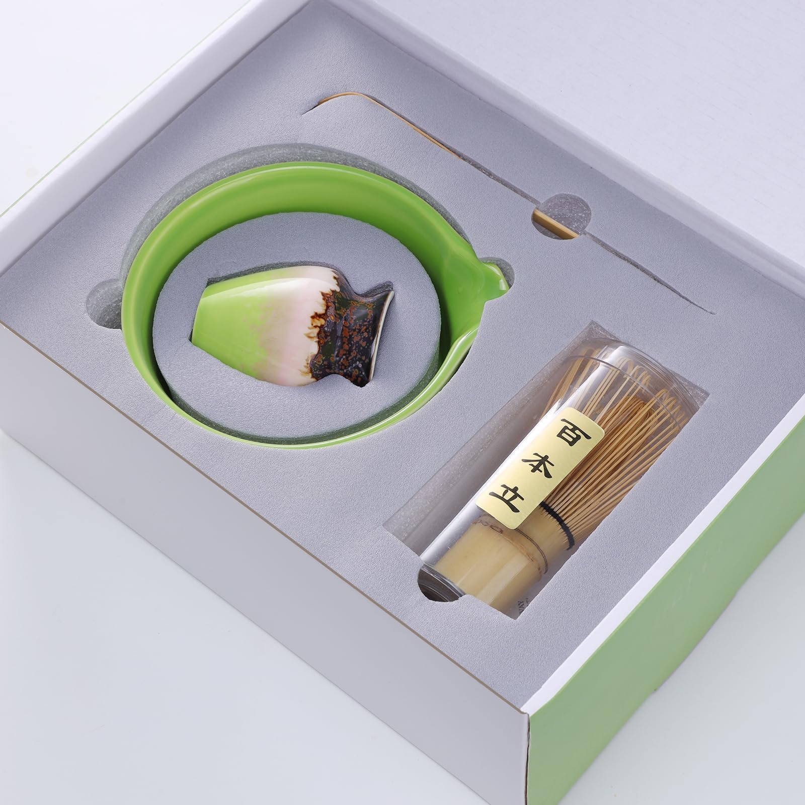 Premium Matcha Set di 4 pezzi Chase in bambù, cucchiaino, supporto in ceramica, ciotola per beccuccio, accessorio perfetto per cerimonia del tè giapponese, regalo per gli amanti del matcha
