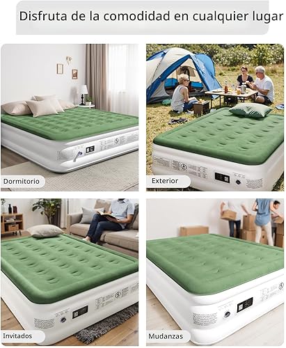 Miniatura 5 de Colchón de aire de tamaño matrimonial con bomba integrada, cama de aire cómoda elevada de 18 pulgadas, colchón inflable mejorado con bolsa de