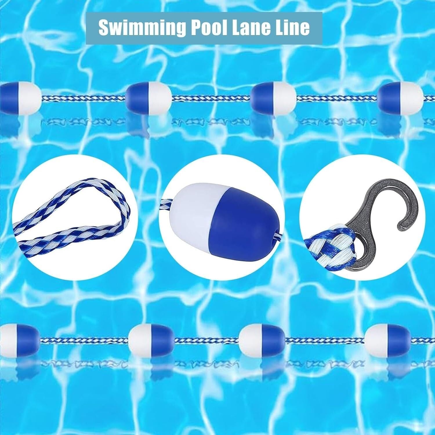 Generisch Gut sichtbare Pool-Bahnlinien mit Bojen, 13 m langes blau-weißes Sicherheitsseil für Schwimmvereine, ideal für flaches und tiefes Wasser, inklusive 2 Haken für einfaches Aufstellen