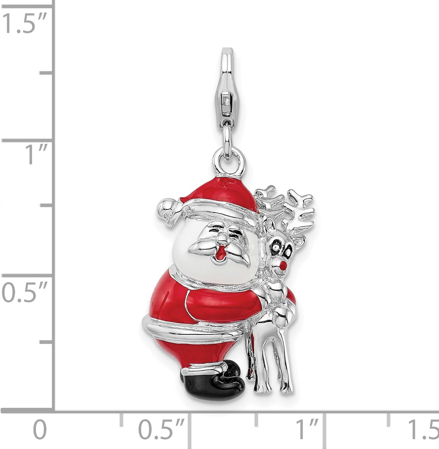 Sterling Silver Christmas Charm with Enamel Santa Hugging Reindeer, Holiday Pendant for Womens Bracelet or Necklace, 3D Festive Jewelry with Colorful Design, Seasonal Winter Jewelry Accessory