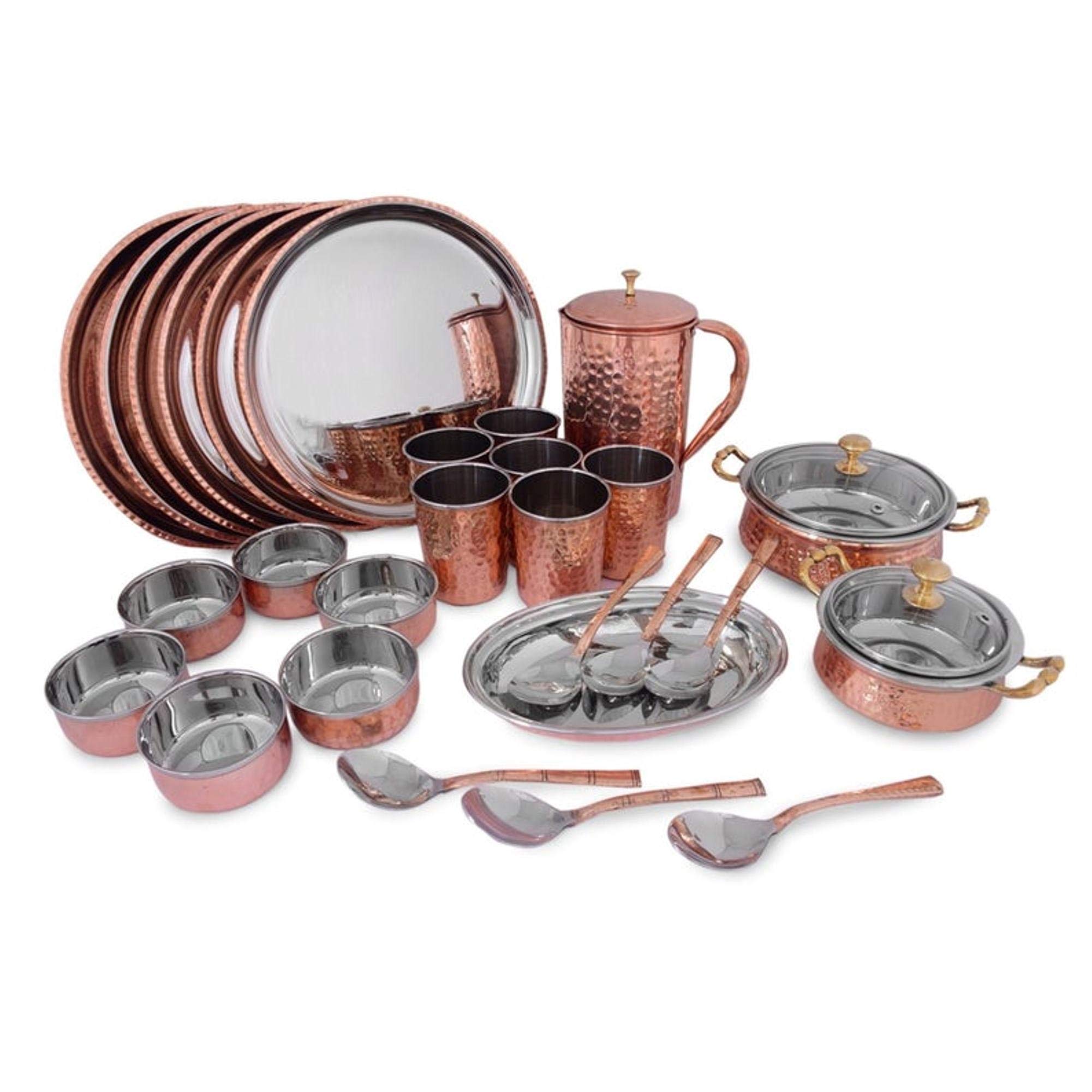 Buy Indian handmade dinnerware stainless steel copper thali set