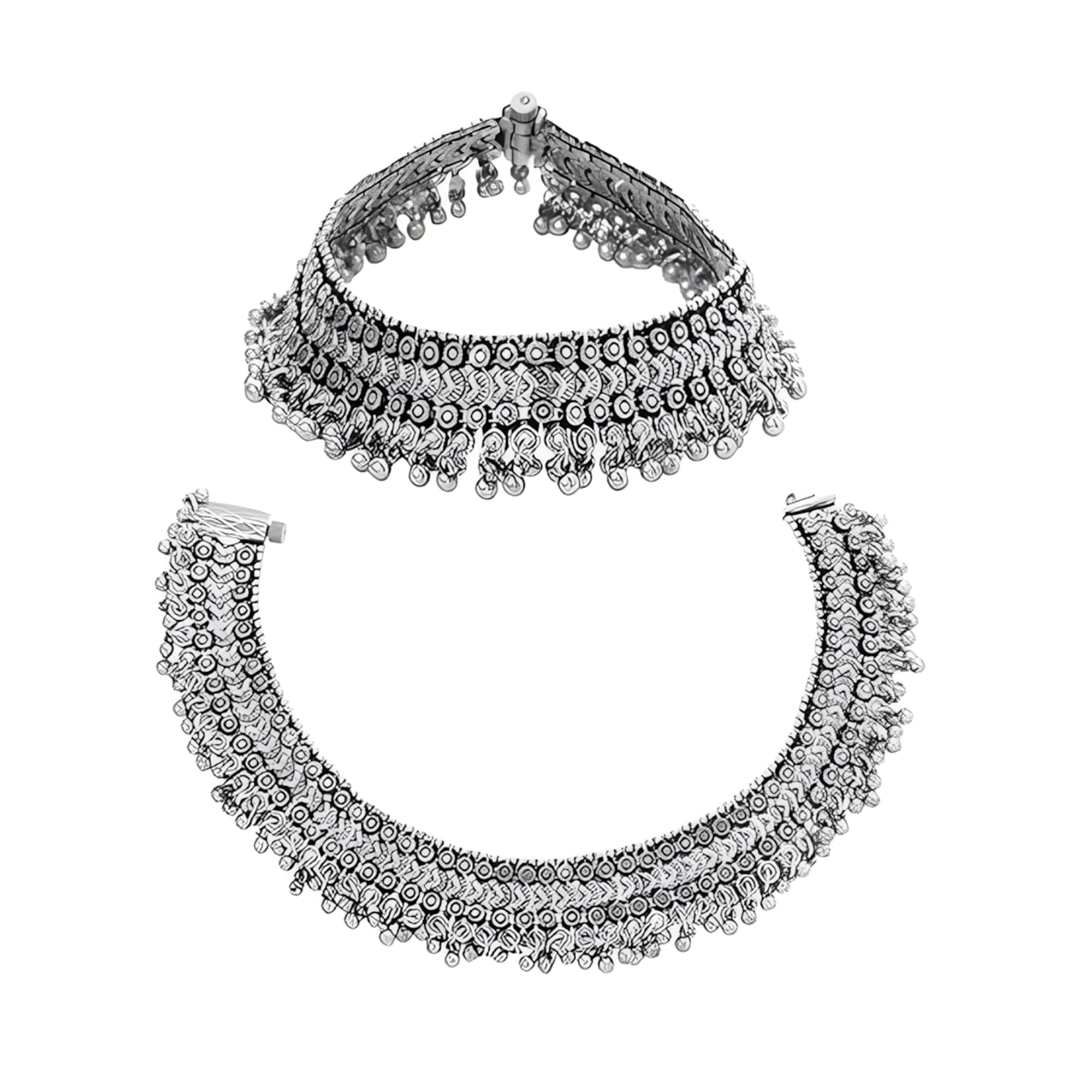 German Silver Oxidised Antique Design 2 Pc Latest Style Traditional Payal Ethnic Anklets for Women and Girls-image-15