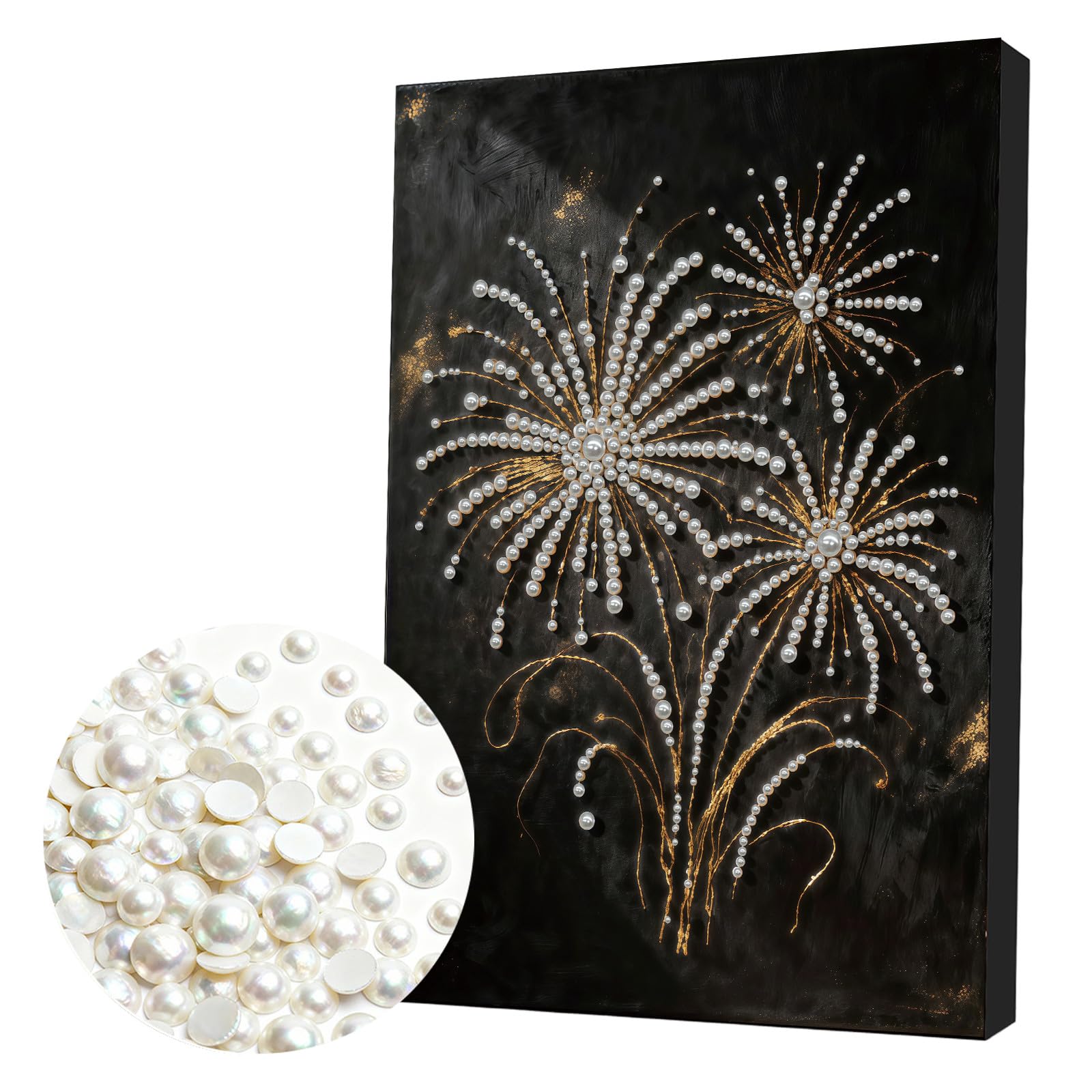 Lebartm DIY Pearl Painting Kit with Frame Gemstone Pearl Diamond Dots Beads Canvas Art Craft for Adults Beginners Display for Tabletop and Mounting Wall Home Decor 30x40cm-Bloom