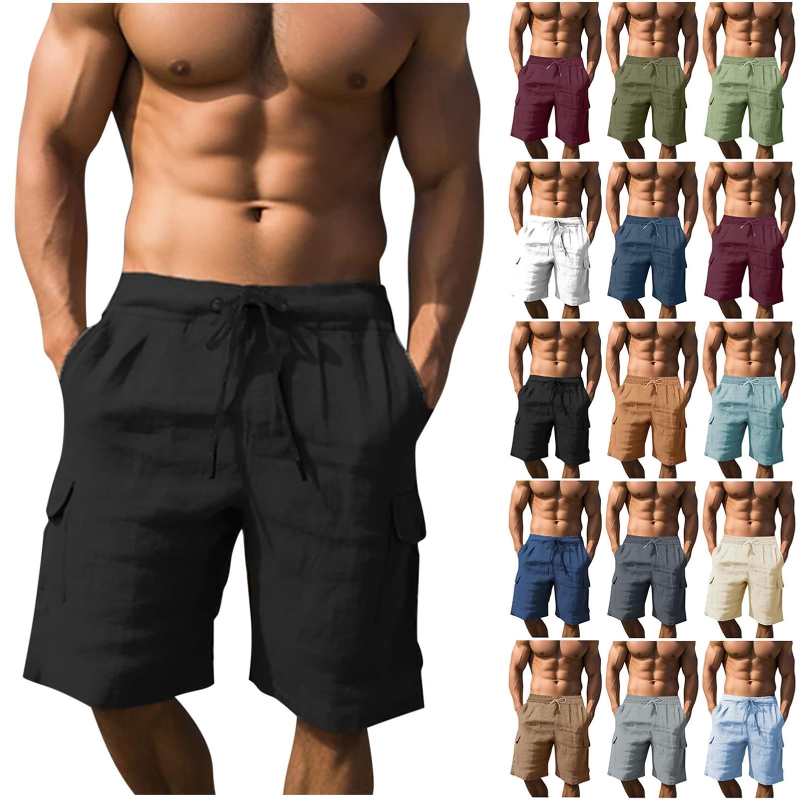 takaeys Mens Shorts Casual Summer Linen Pants Outdoor Lightweight Solid Comfy Shorts Breathable Cozy Beach Vacation Shorts