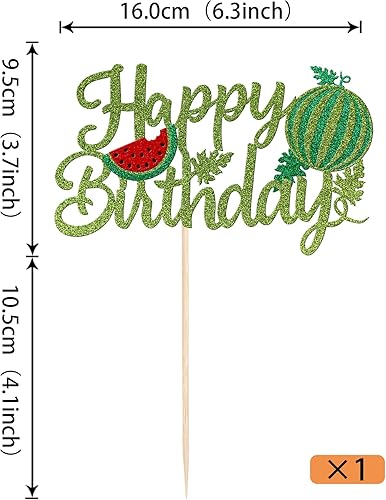 Miniatura 2 de 1 paquete de decoración de pastel de feliz cumpleaños con purpurina de sandía para cupcakes, baby shower, sandía, fruta, niños, fiesta de