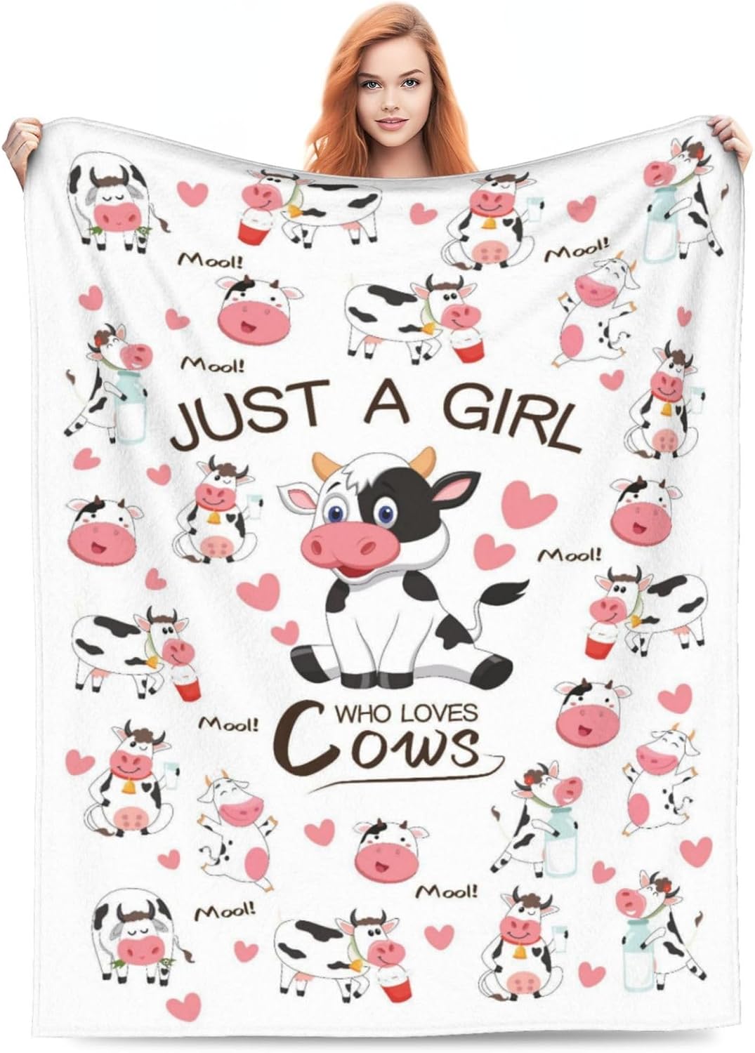 Just a Girl Who Loves Cows Blanket, Cute Cow Pattern Blanket, Suitable for Sofas, Cars, and Camping, Flannel Blanket for a Gift for Those Who Love Cows (50"x40")