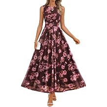 ZESICA Womens Summer Sleeveless Floral Maxi Dress 2026 Casual Crewneck Mesh A Line Flowy Boho Beach Party Long Dresses