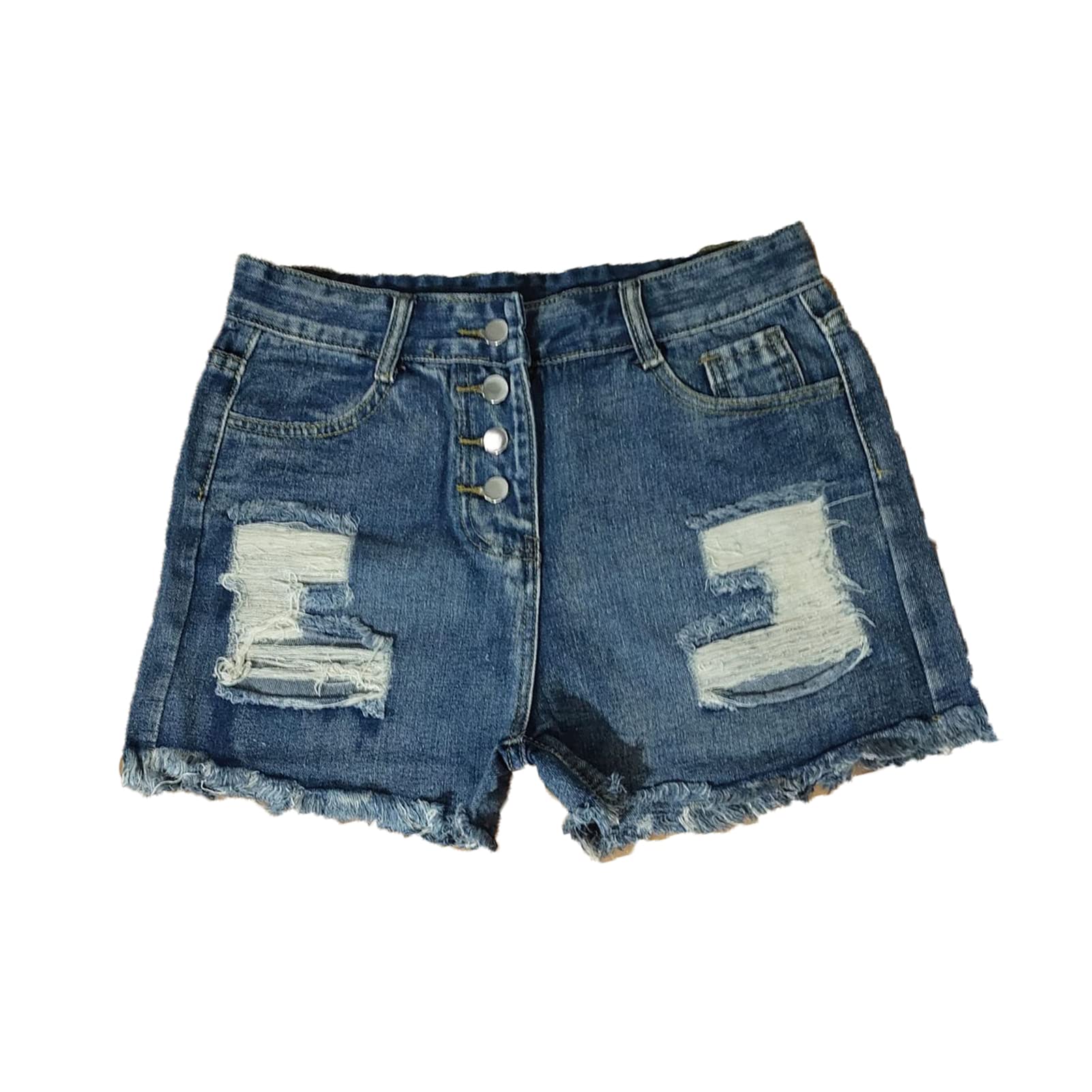 JEKE-DG Womens Casual Stretch Jean Shorts Summer Denim Shorts with Button Pockets Mid Waisted Distressed Ripped Jean Shorts (X-Large,Blue)