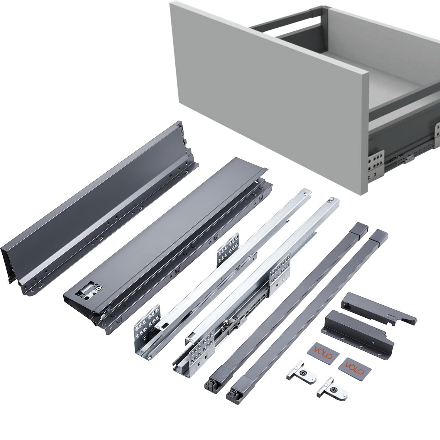 Volo Tandem Drawer Box System with Single Gallery with Load Capacity Upto 45 Kg (Grey, 400mm/6 Inch)-image-38