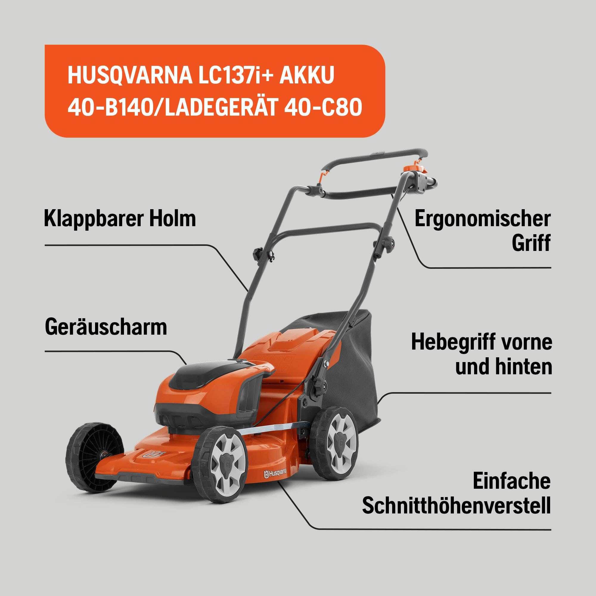 Husqvarna LC 137i Zestaw Kosiarki Akumulatorowej | 37 cm koszenia, lekka konstrukcja dla małych ogrodów, z akumulatorem