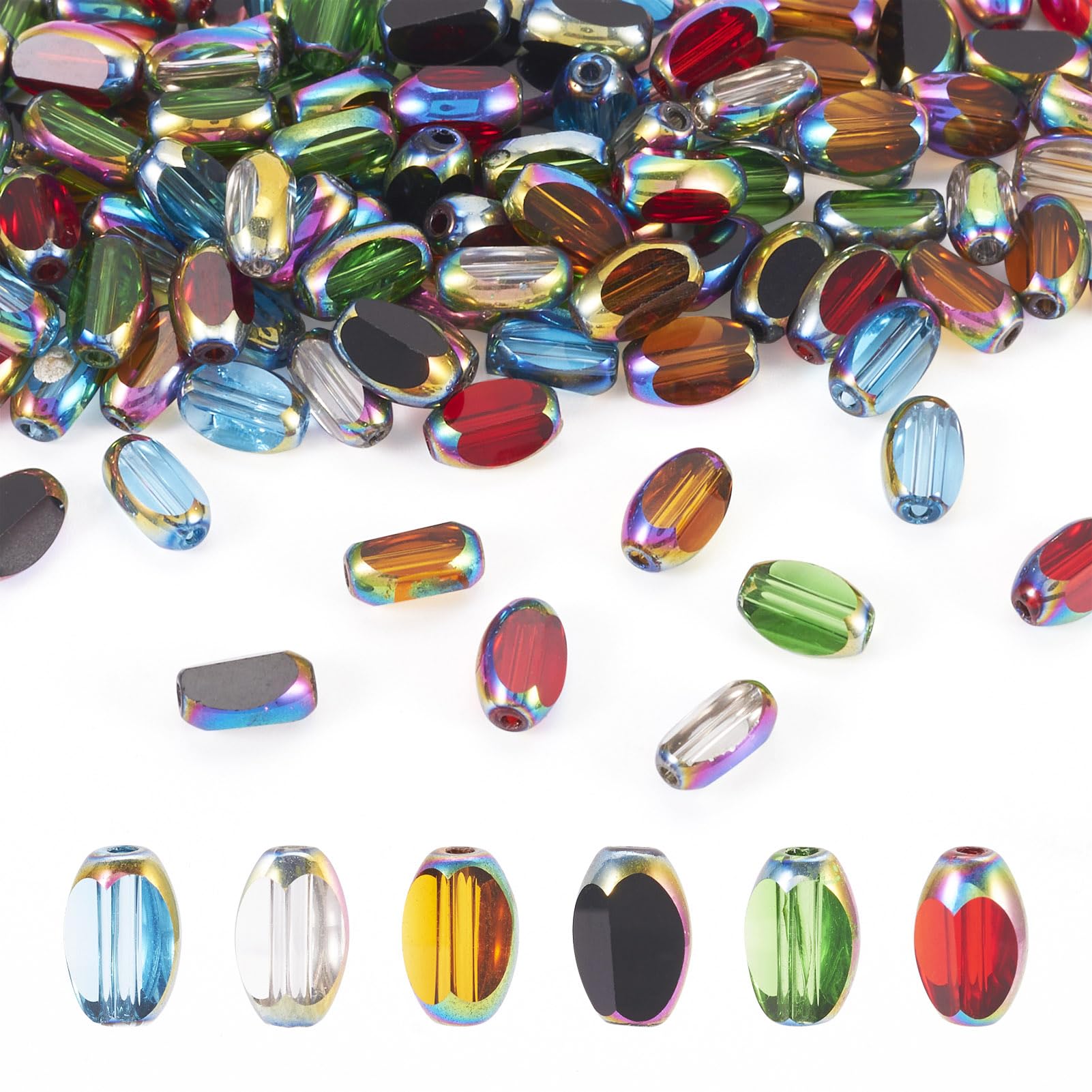 BB Beadthoven120Pcs Rainbow Multicolor Faceted Glass Oval Rice Shape Crystal Beads, 6x4mm, 120 Pieces, for DIY Bracelet Earring Jewelry Making