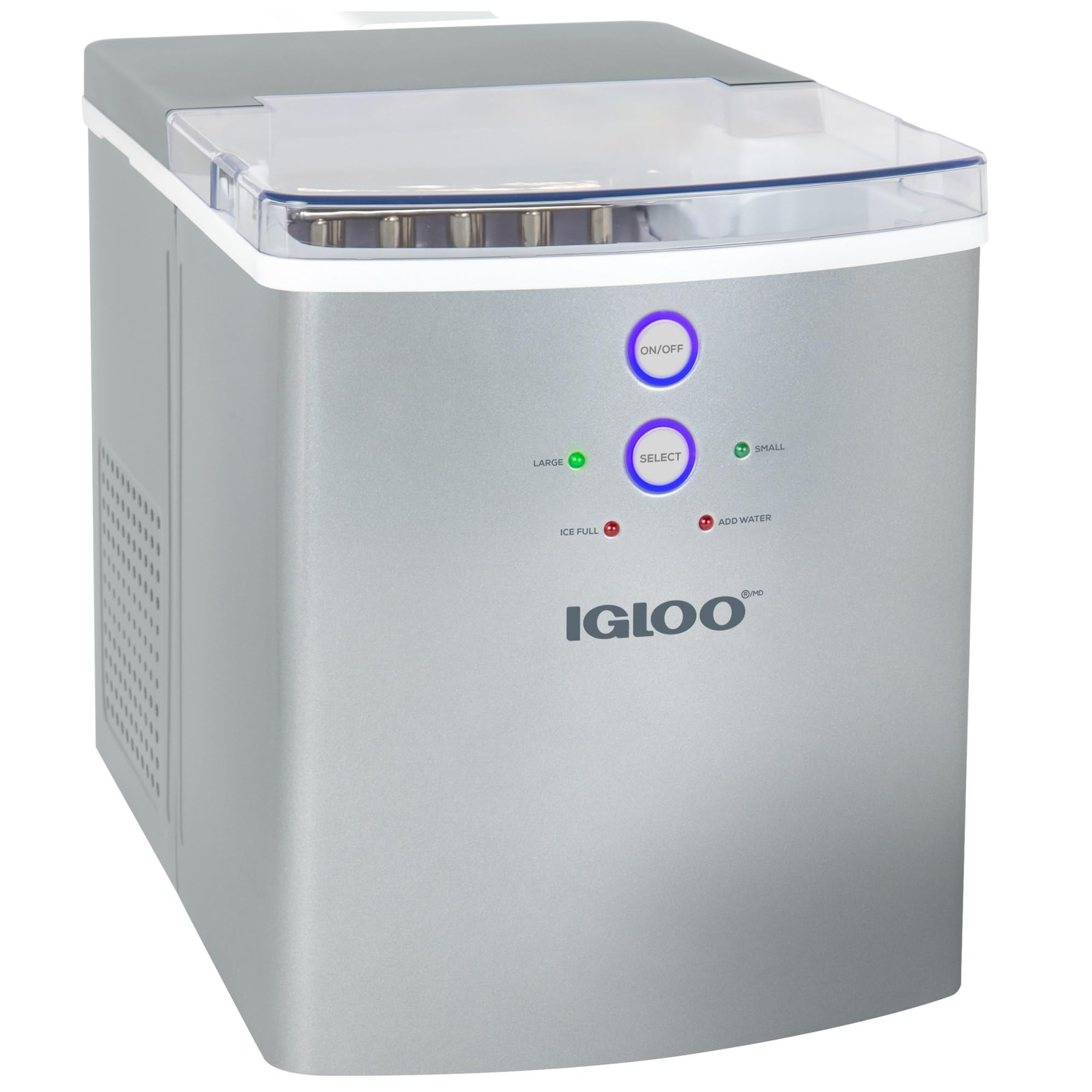 Igloo ICEB33SL Large-Capacity Automatic Portable Electric Countertop Ice Maker Machine, 33 Pounds in 24 Hours, 9 Ice Cubes Ready in 7 minutes, With Ice Scoop and Basket, Perfect for Water Bottles