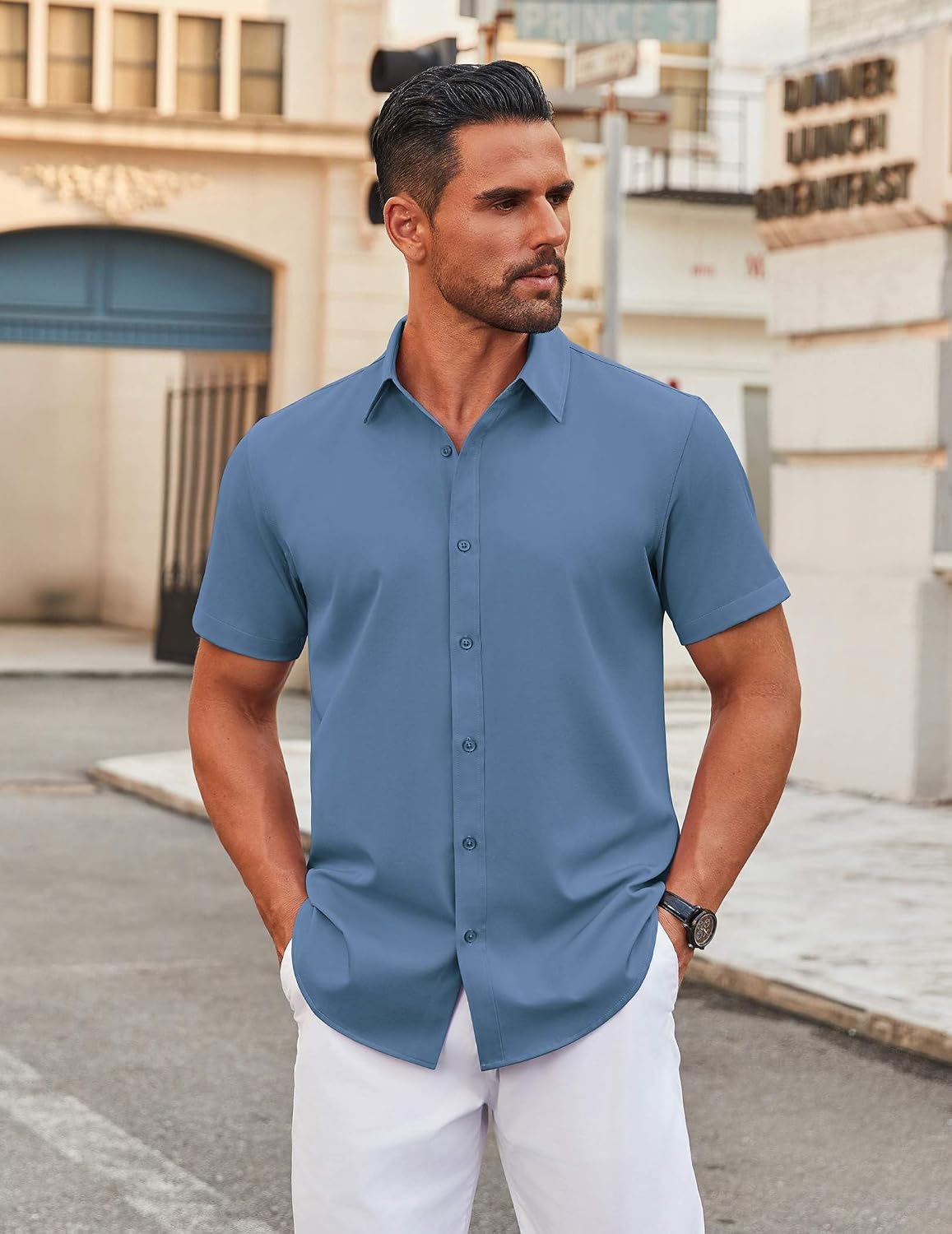 COOFANDY Men's Stretch Dress Shirts Short Sleeve Wrinkle Free Casual Button Down Shirts image 2