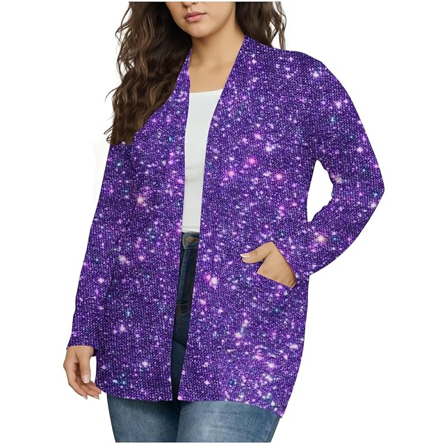 Womens Sequin Suit Jacket Open Front Long Sleeve Blazers Party Sparkly Cardigan Coat with Pockets for Club Festival