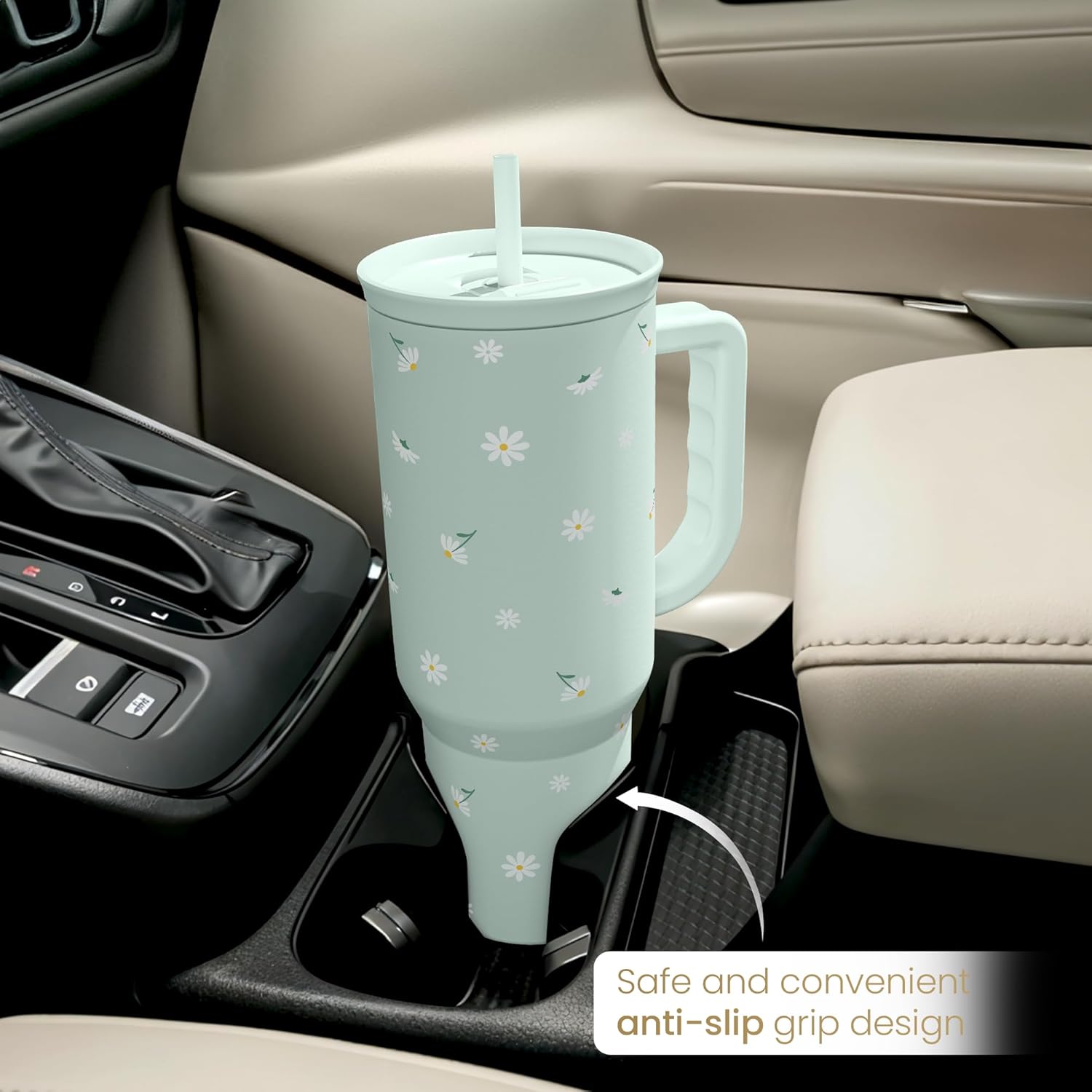 SANDJEST Daisy 40oz Tumbler with Handle and Straw – Flower Insulated Stainless Steel Travel Coffee Mug for Women Girls - Gift Idea for Birthday Christmas Mothers Day - Image 6