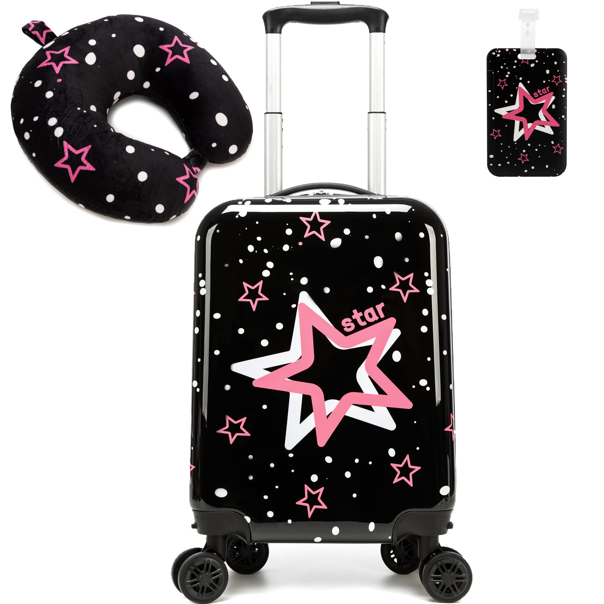 HTgroce Kinderkoffer mit Nackenkissen Set Handgepäck Leicht Handgepäck Koffer Trolley Mädchen Rollkoffer für Kinder