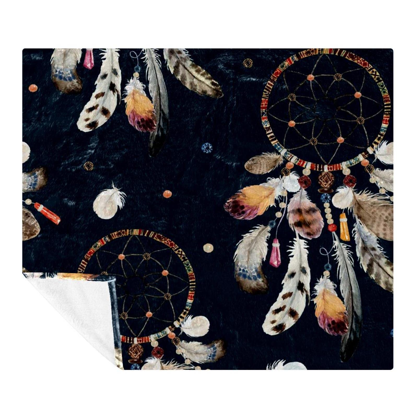 Couverture polaire attrape-rêve plume ethnique pour lit et canapé de chambre