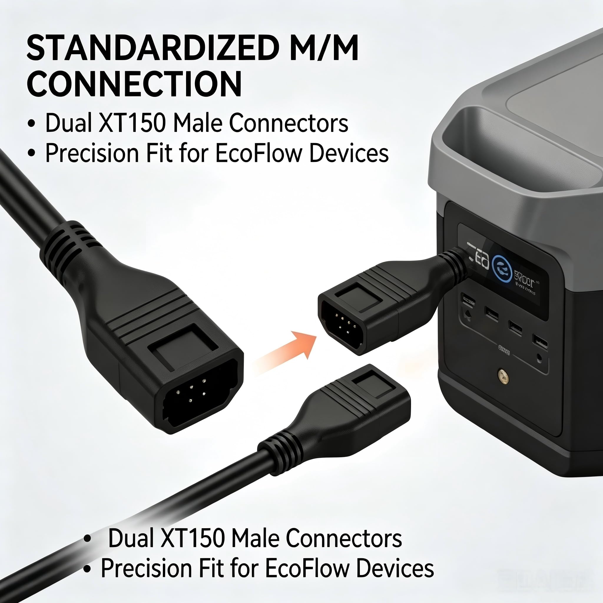 XT150 Verlängerungskabel, Kompatibel mit EcoFlow Delta 2/2 Max/Max/3/3 Plus/3 1500 & Wave 2/Wave 3 Klimaanlage, Hochwertiges Kupferkern Stromkabel Male-zu-Male, Outdoor Camping Notstrom Kabel (5m)