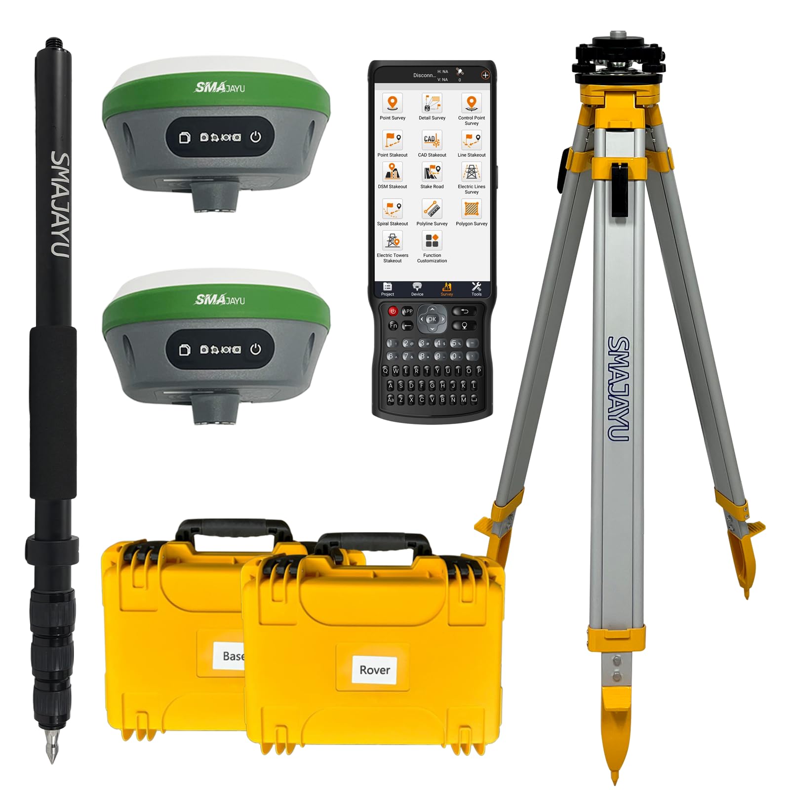 IMU RTK GPS Survey EQUIPEMNT 1cm Accuracy Kilometers Distance Between SMA26 PRO RTK Rover and RTK Base, 0-30° Tilt Surveying, NOAA Certificated (Include Tripod, Pole&Tribrach)