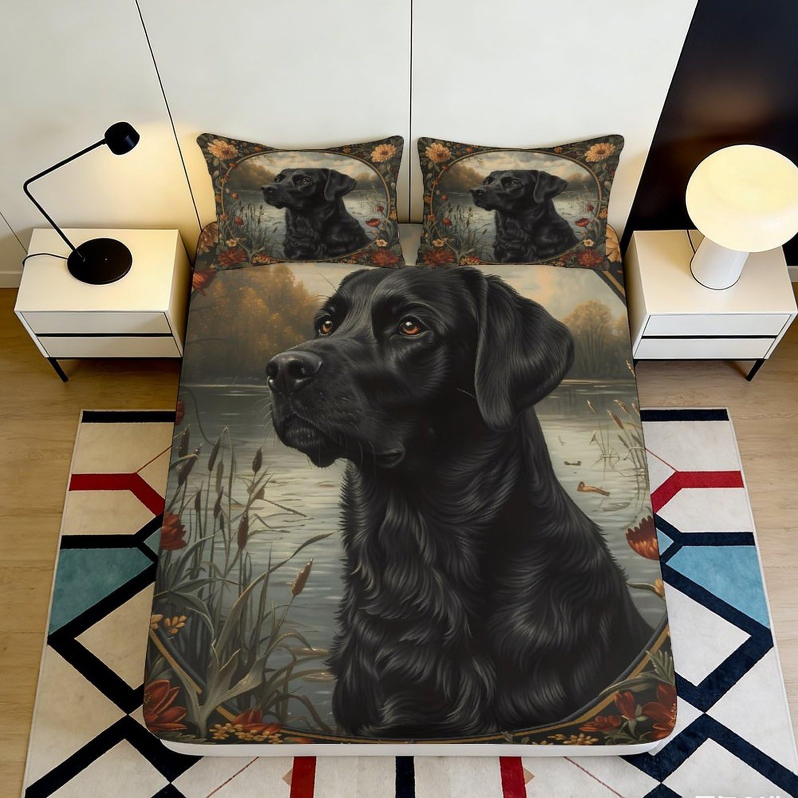 Jqzkxnhpbr Style-7 3D Printed Black Labrador Fitted Sheet Microfiber Soft Breathable Nature Scene Mattress Cover For Bedroom Decor 90X200x25cm