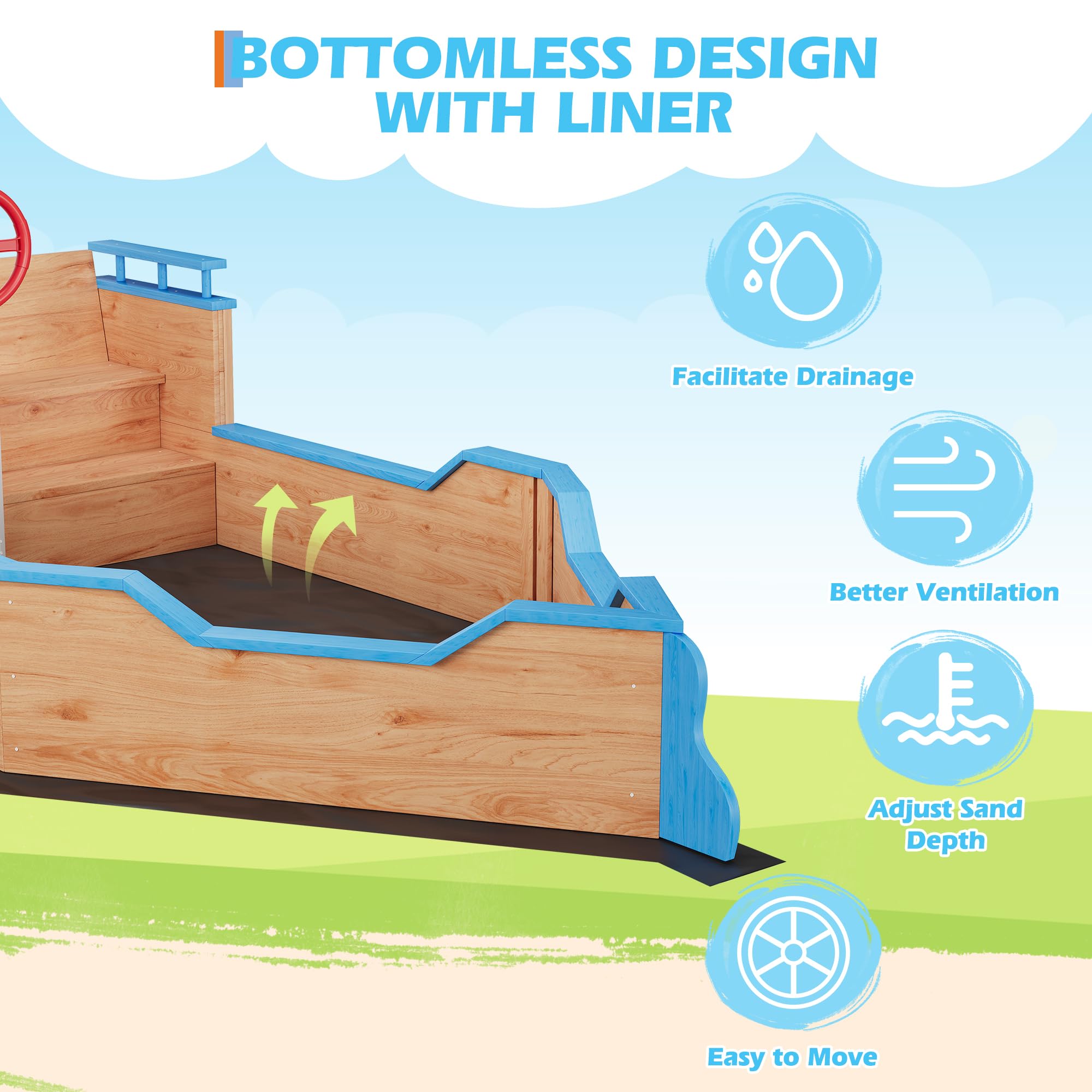 Snapklik.com : Large Pirate Ship Sandbox, Wooden Sand Box
