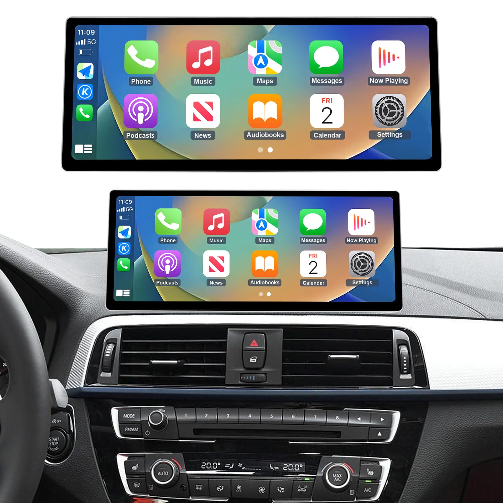 Radio samochodowe 12,3'', CarPlay/Android Auto/Mirrorlink dla BMW EVO 1/2 Series F20/F21 (2017-2019) F23 Convertible (2017-2019) Radio samochodowe z ekranem dotykowym, nawigacja do samochodu