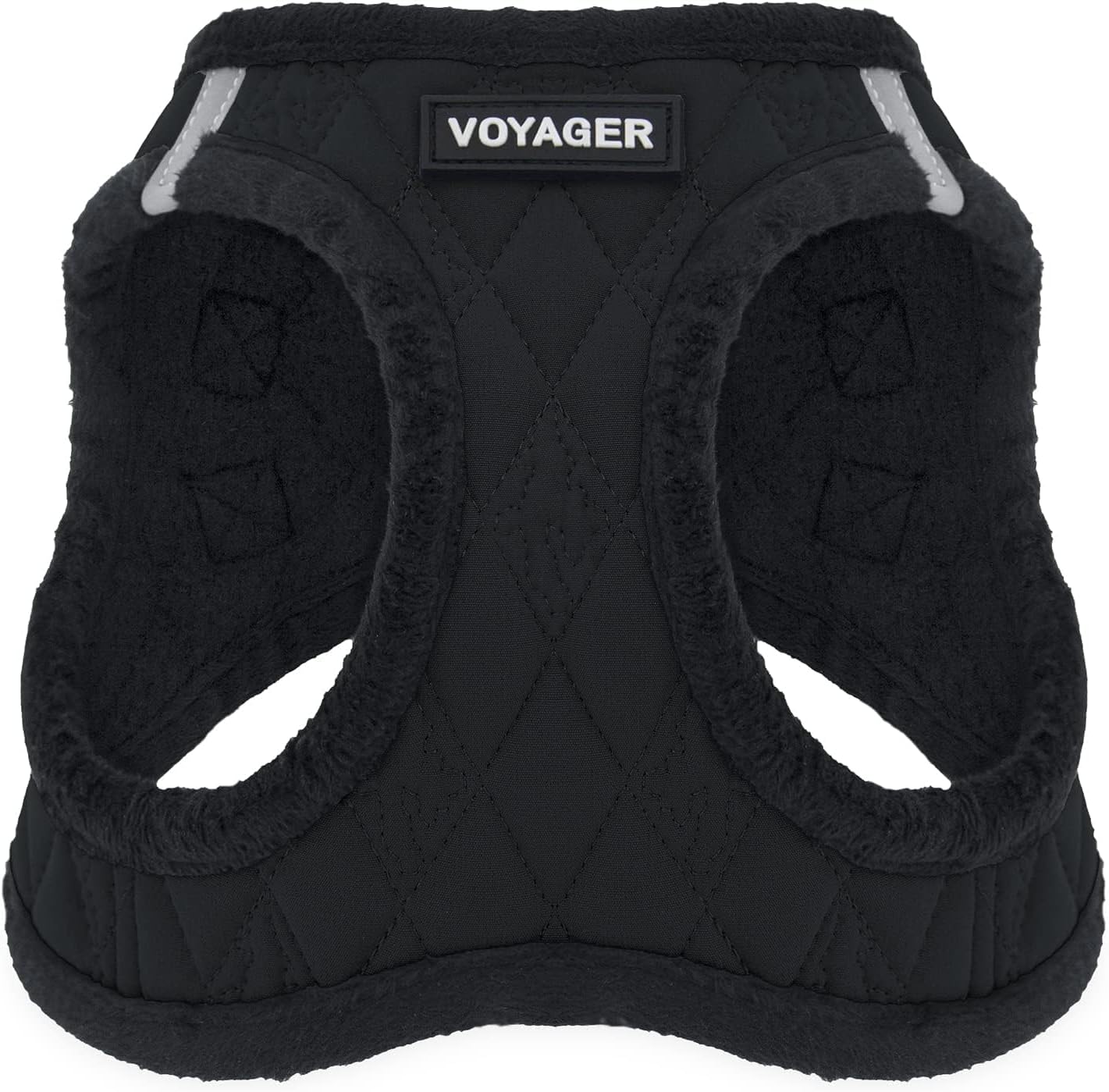 All Weather Mesh / Plush, Reflective, No Pull Harness for Small, Medium Dogs, Cats - Secure with Hook & Loop Fastener, Buckle, Double D-Rings - Black Plush, S
