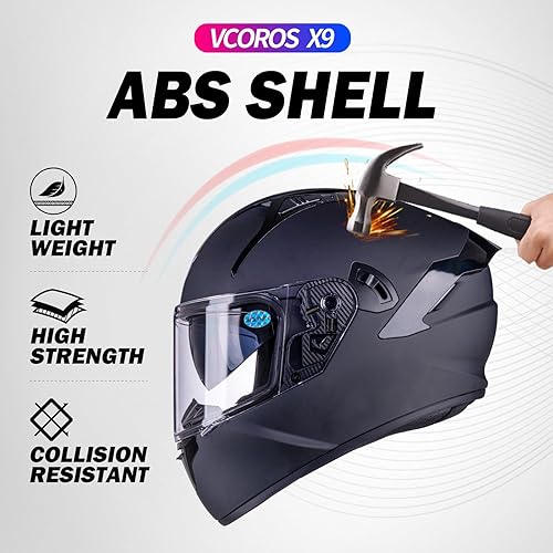Miniatura 3 de VCOROS Casco de motocicleta de cara completa X9 con visera interior y bolsillos para altavoces listos para Bluetooth, aprobado por DOT, casco de