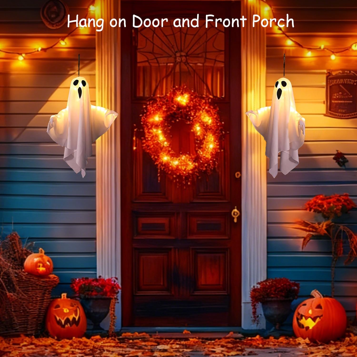 Halloween Hanging Ghost Decorations with Remote Control, 8 Lighting Modes & Timer, Light Up LED Ghosts, Battery Operated Halloween Decor for Outdoor Indoor Yard, Porch, Tree, Ceiling