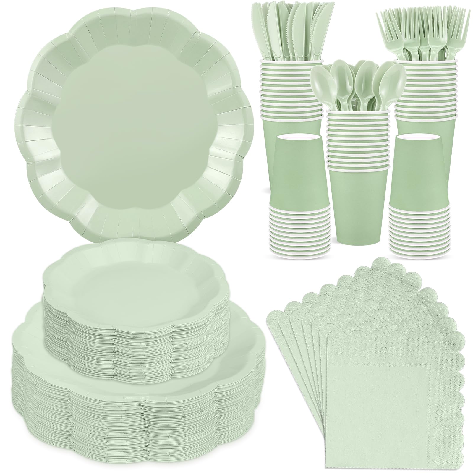 White Party Plates & Napkins - Serves 25 Guests -11