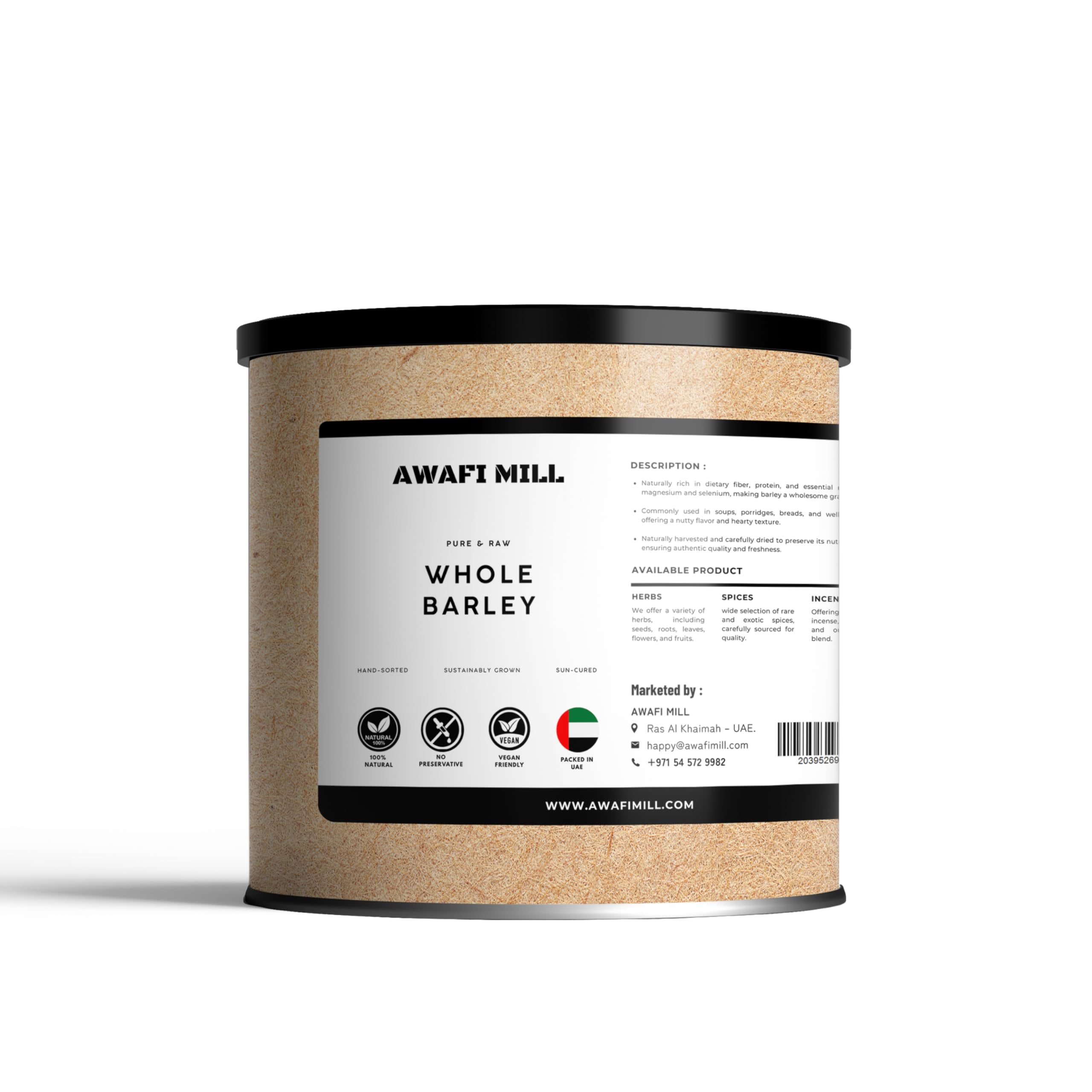 AWAFI MILL Whole Barley - Nutritious Cereal Grain for Cooking and Recipes | Fiber-Rich Superfood 100 g / 3.5 Oz