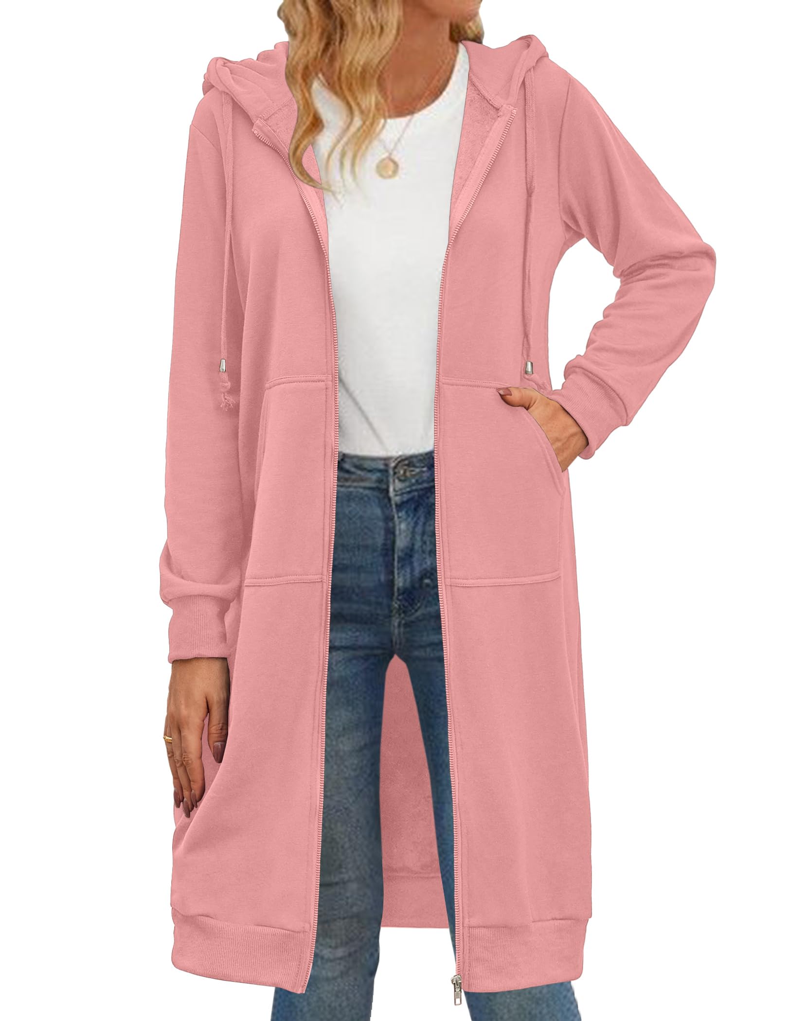 Damska bluza z kapturem na co dzień zapinana na zamek polarowa tunika bluza oversize długa bluza z kapturem kurtka z kieszenią