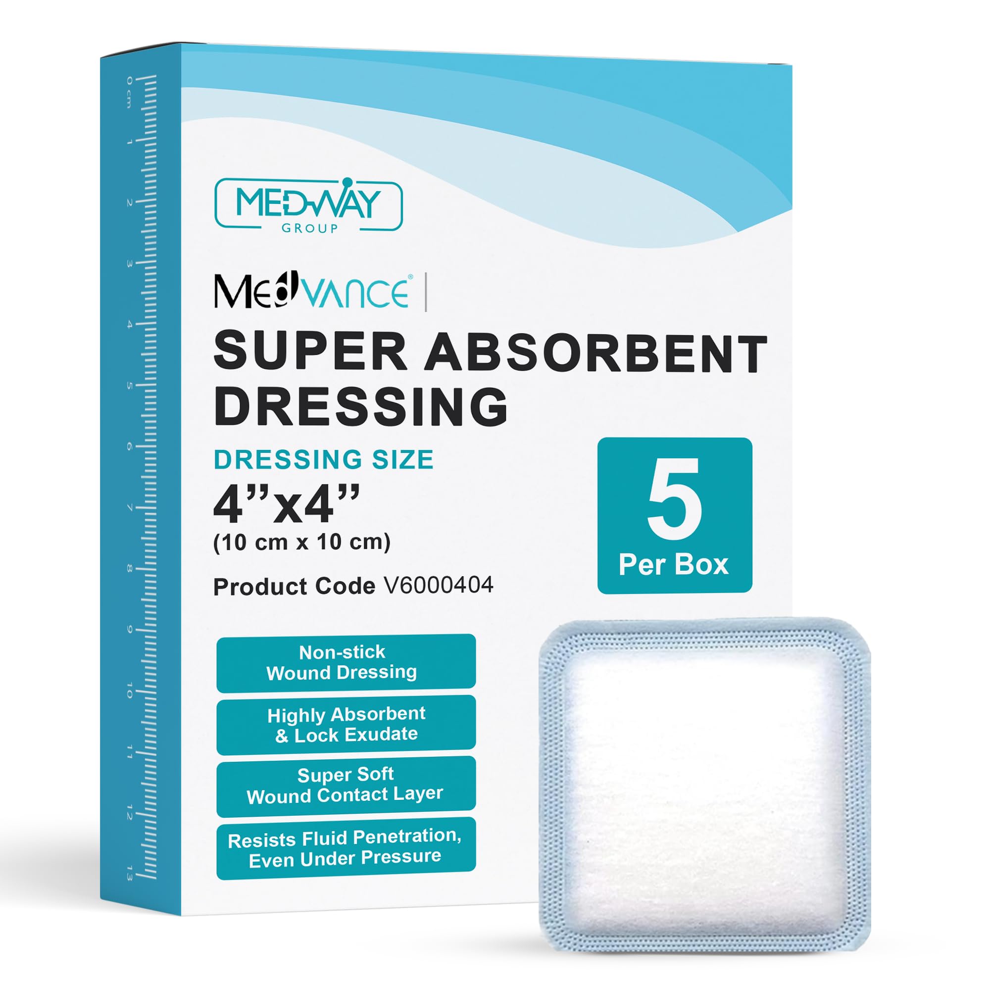 MedVance Super Absorbent Dressing, Non-Adhesive Pads for Wound Care, Pressure Ulcers & 1st/2nd Degree Burns, Superior Moisture Absorption, Box of 5
