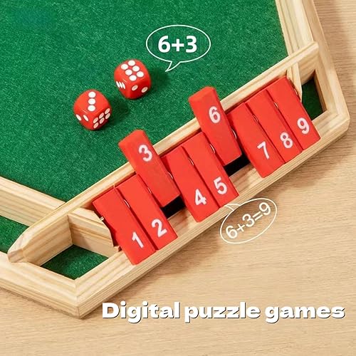 Miniatura 3 de Shut The Box Game, Wooden Board Dice Game for 2-6 Players, Family Classic Math Learning Game for Kids Adults, Montessori Educational Toys for