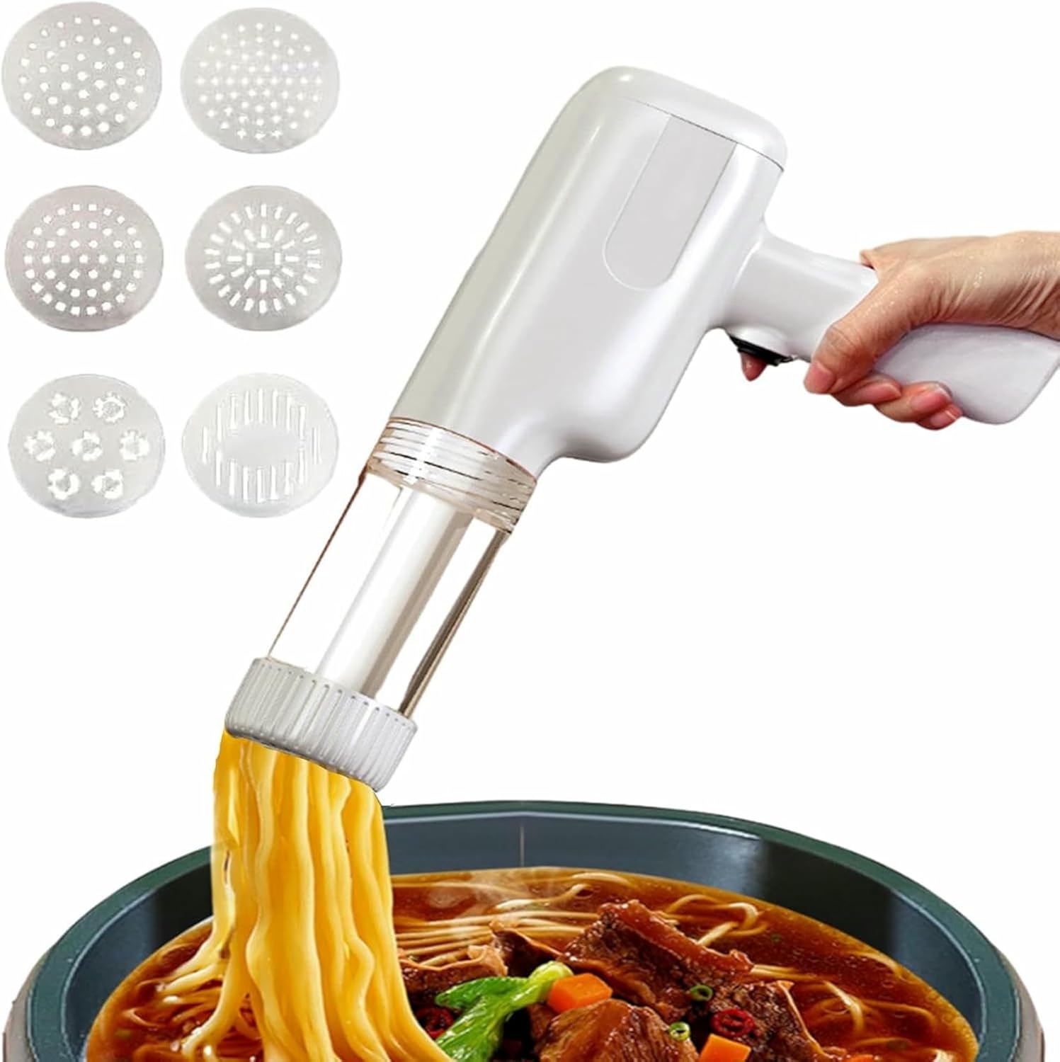 Handheld Electric Pasta Maker, Portable Noodle Maker, 6-In-1 Cordless Pasta Machine, with Moulds And Cutters, Homemade Ramen Spaghetti Maker Machine