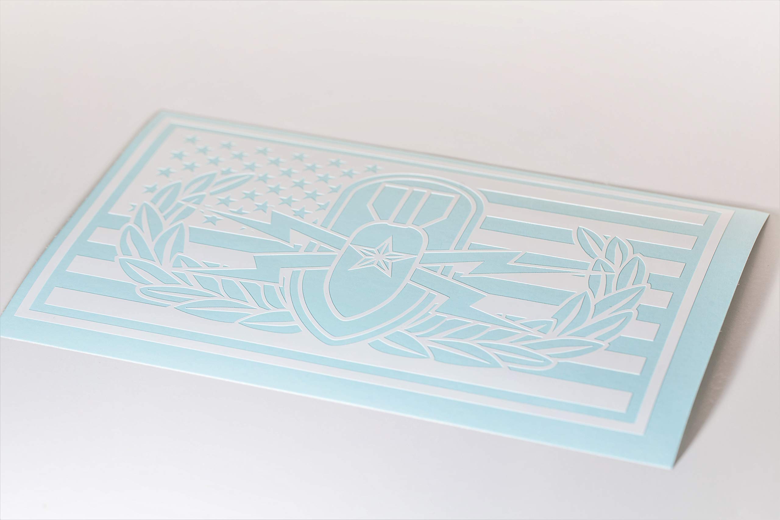 Senior Explosive Ordnance Disposal EOD Badge Embedded in US Flag Vinyl Decal (White, 6 inches Wide)