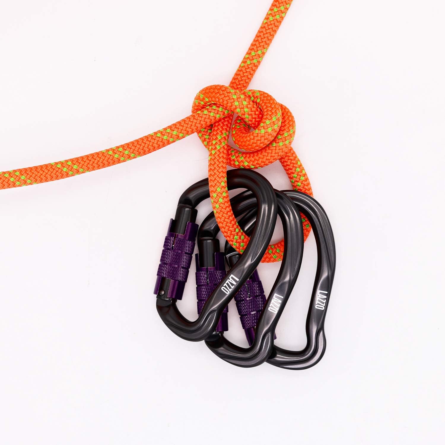 LAZZO 3 Pack Twist Lock Climbing Carabiner Clips, Auto Locking and Heavy Duty, Perfect for Climbing and Rappelling, Carabiner Dog Leash, D Shaped 4.21 Inch, Large Size