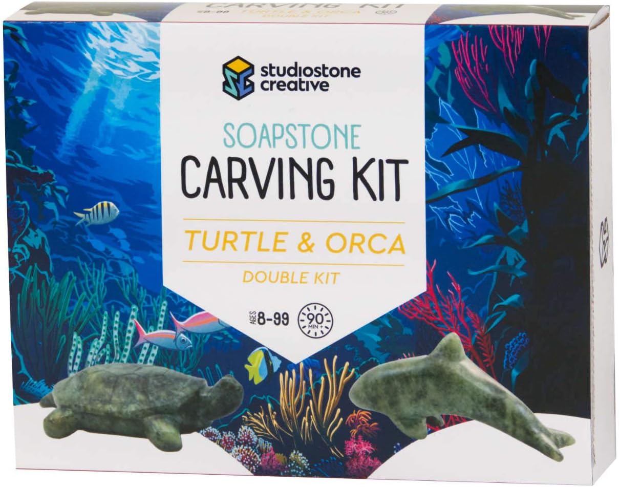 STUDIOSTONE CREATIVE DIY Arts & Crafts Carving Kit Kids Adults Turtle & Orca Sculpture Soapstone